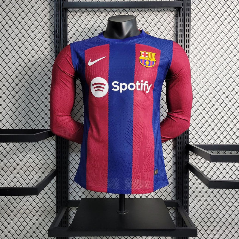 Camisola Barcelona Manga Longa Home Modelo Jogador 23/24